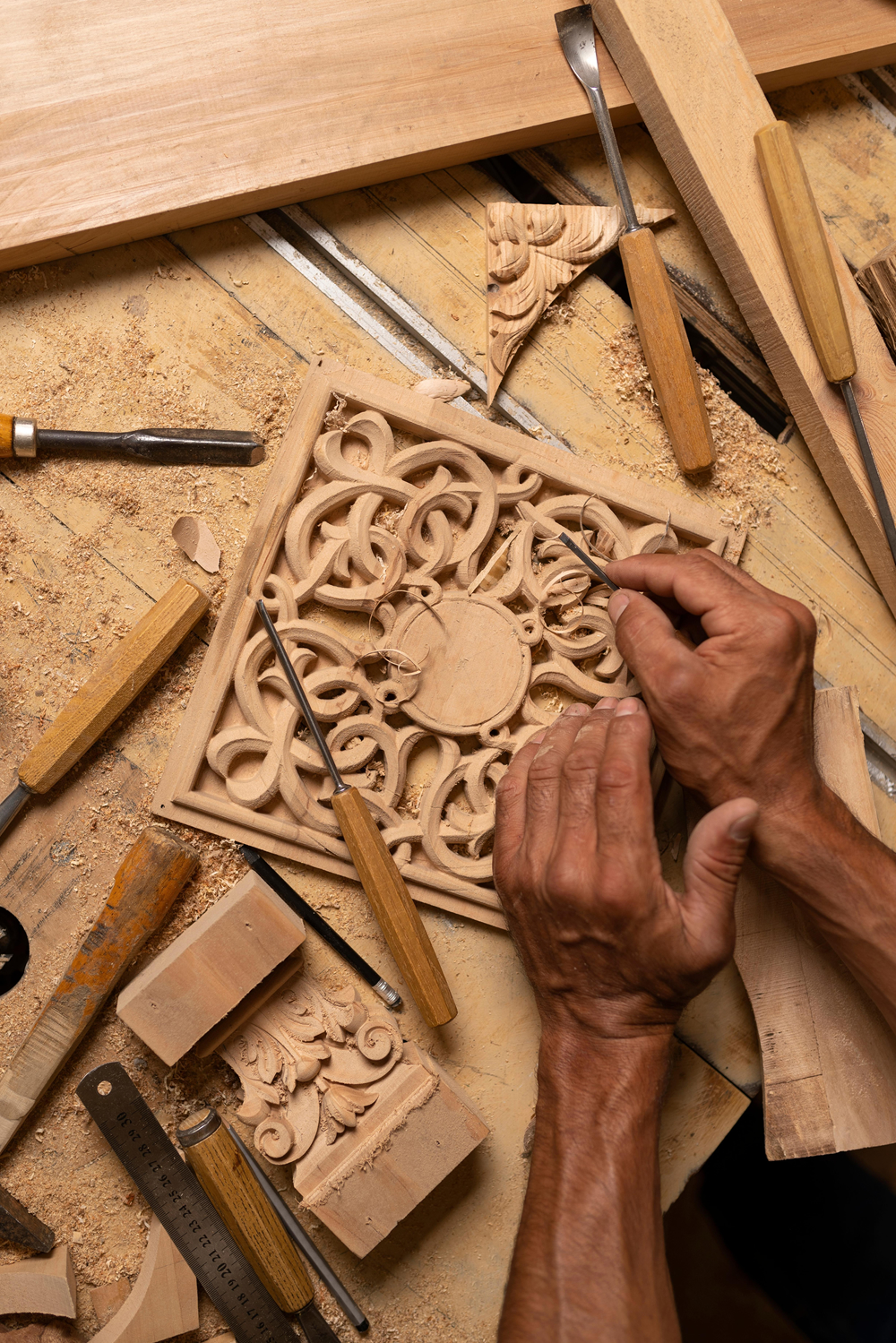 Indian artisan woodworking
